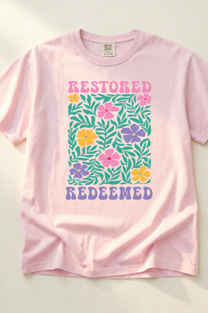 RESTORED REDEEMED FLORAL - T SHIRT