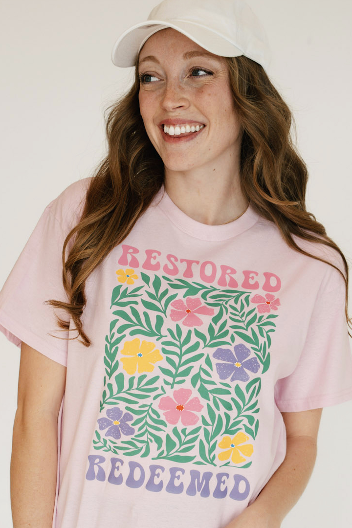RESTORED REDEEMED FLORAL - T SHIRT