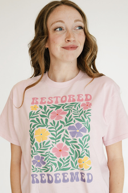 RESTORED REDEEMED FLORAL - T SHIRT