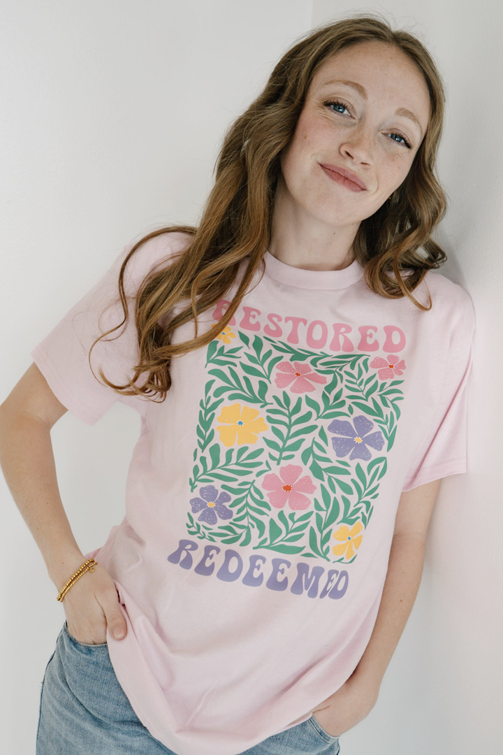 RESTORED REDEEMED FLORAL - T SHIRT